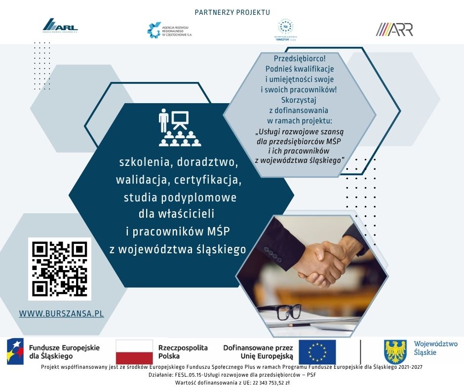 Zdjęcie artykułu Projekt „Usługi rozwojowe szansą dla przedsiębiorców MŚP i ich pracowników z województwa śląskiego”